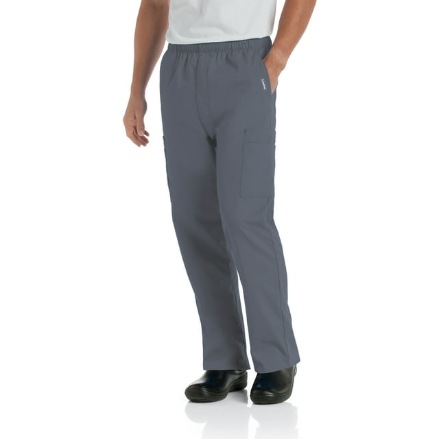 Landau Men's Comfort 7-pocket Elastic Waist Drawstring Cargo Scrub Pant, Steel Grey, Large