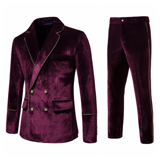 TIMIFIS Suit for Men Double-breasted Slim Solid Color Business Dress Formal Wedding Blazer with Pants Set Business Dress - Spring/Summer