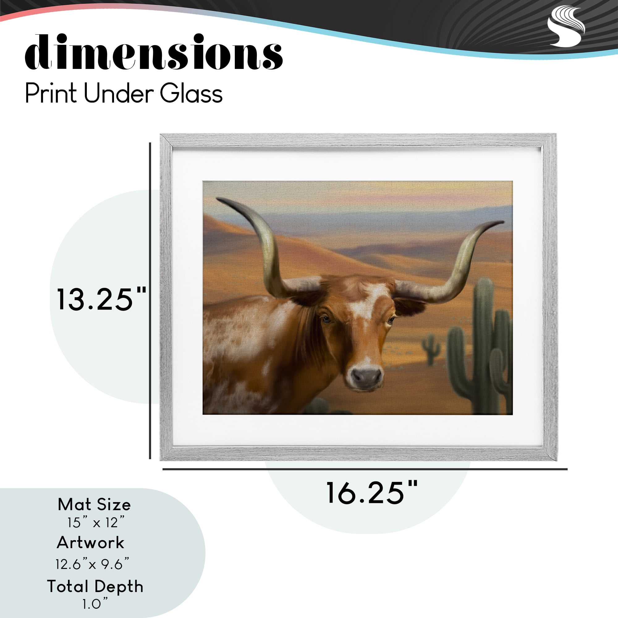 Stupell Industries Longhorn Western Landscape Gray Framed Print Under Glass, design by Matthew Piotrowicz