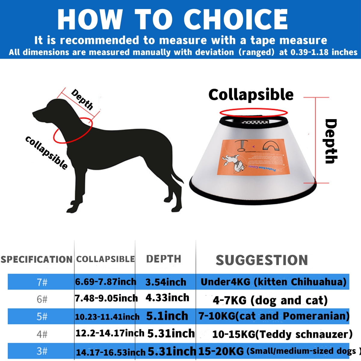 Dog Cone Flexible Plastic Pet Cone Adjustable Protective Collars Lightweight Collar