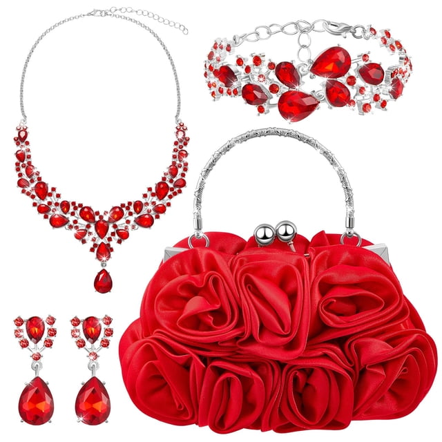 Set de joyas Paterr Flower Clutch para el día de San Valentín, color rojo
