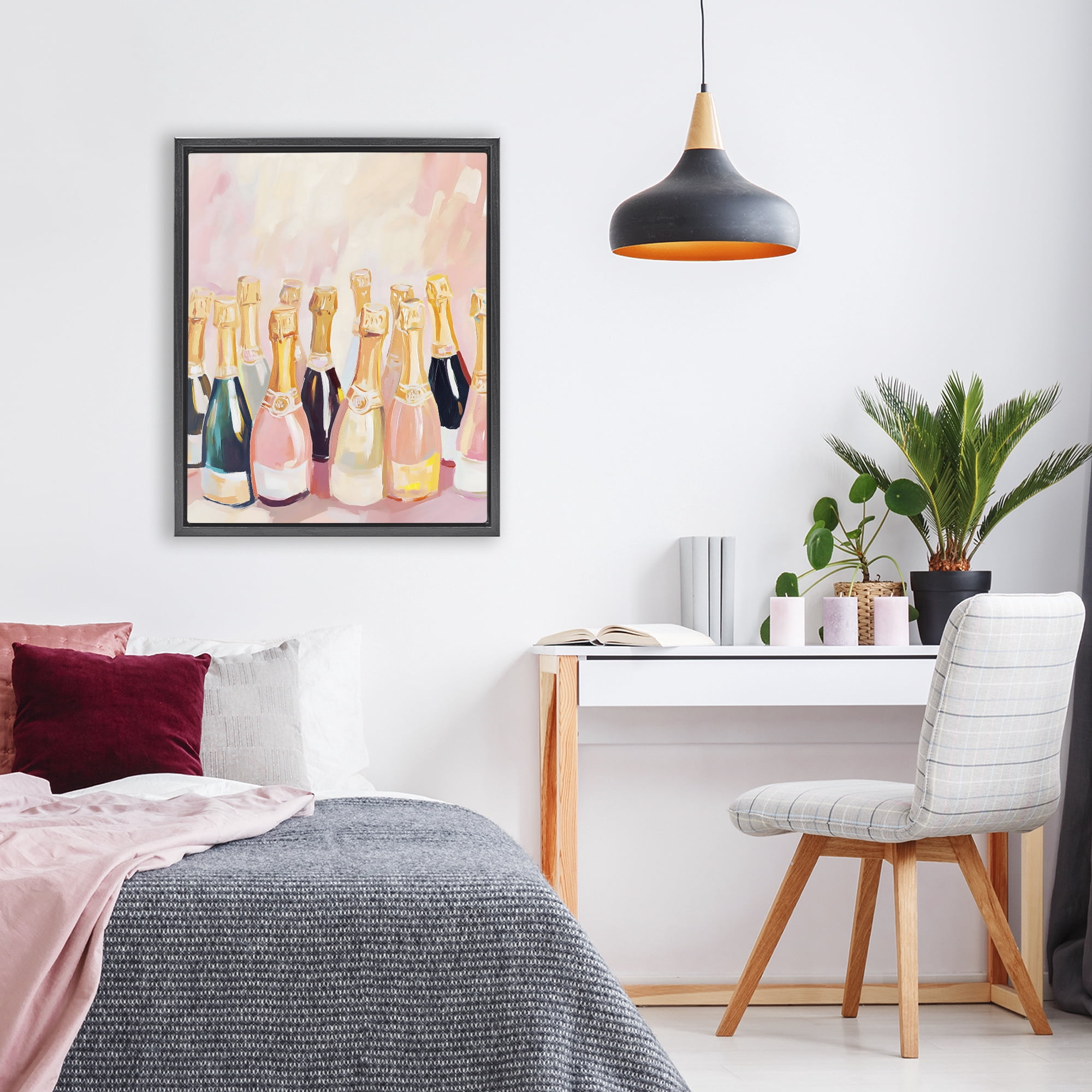Stupell Industries Blush Champagne Bottles Collection Black Framed Floater Canvas Wall Art, design by The Prints Vibe
