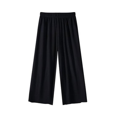 ATOGUTA Girls Wide Leg Pants High Elastic Waist Pants Casual Baggy Wide Leg Swearpants Black, Size 2T-11