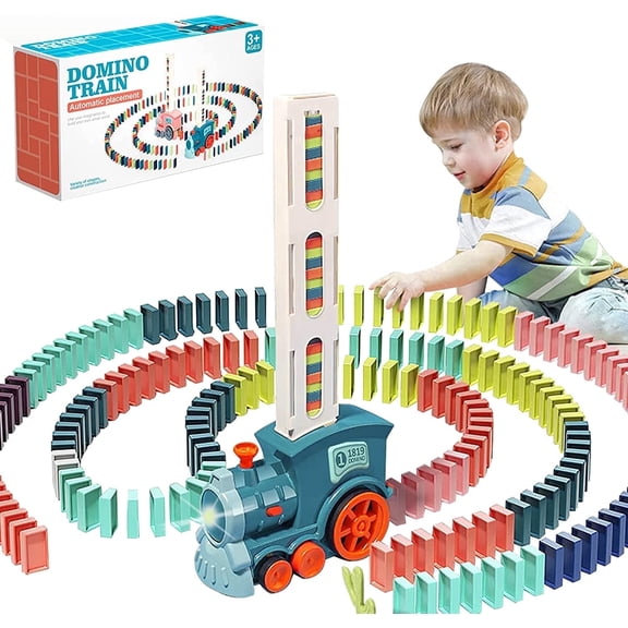 B-Qtech 80pcs Domino Train Toy Set, Automatic Stacking Dominoes with Electric Locomotive, Building Blocks & Chain Reaction Game for Kids Ages 3-8, Creative Gift