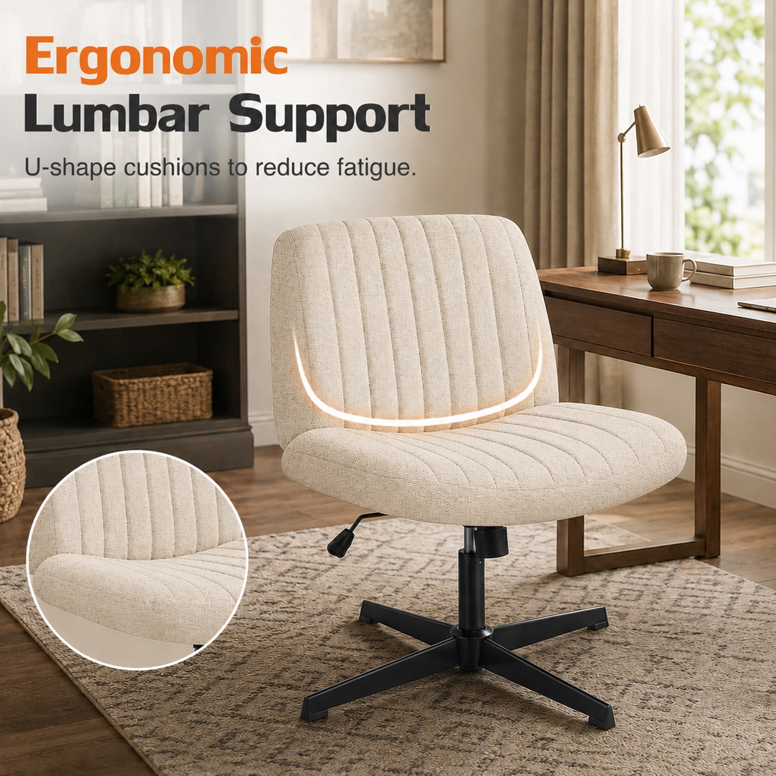 Alvantor Criss Cross Office Chair, No Wheels Armless Swivel, Wide Seat Criss Cross Chair for Home Office & Reading Room