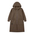 thumbnail image 4 of felwors Women's Long Sleeve Longline Zip-Up French Terry Hoodie Oversized Tunic Sweatshirt for Fall Casual Brown for Size XXXXXL, 4 of 5