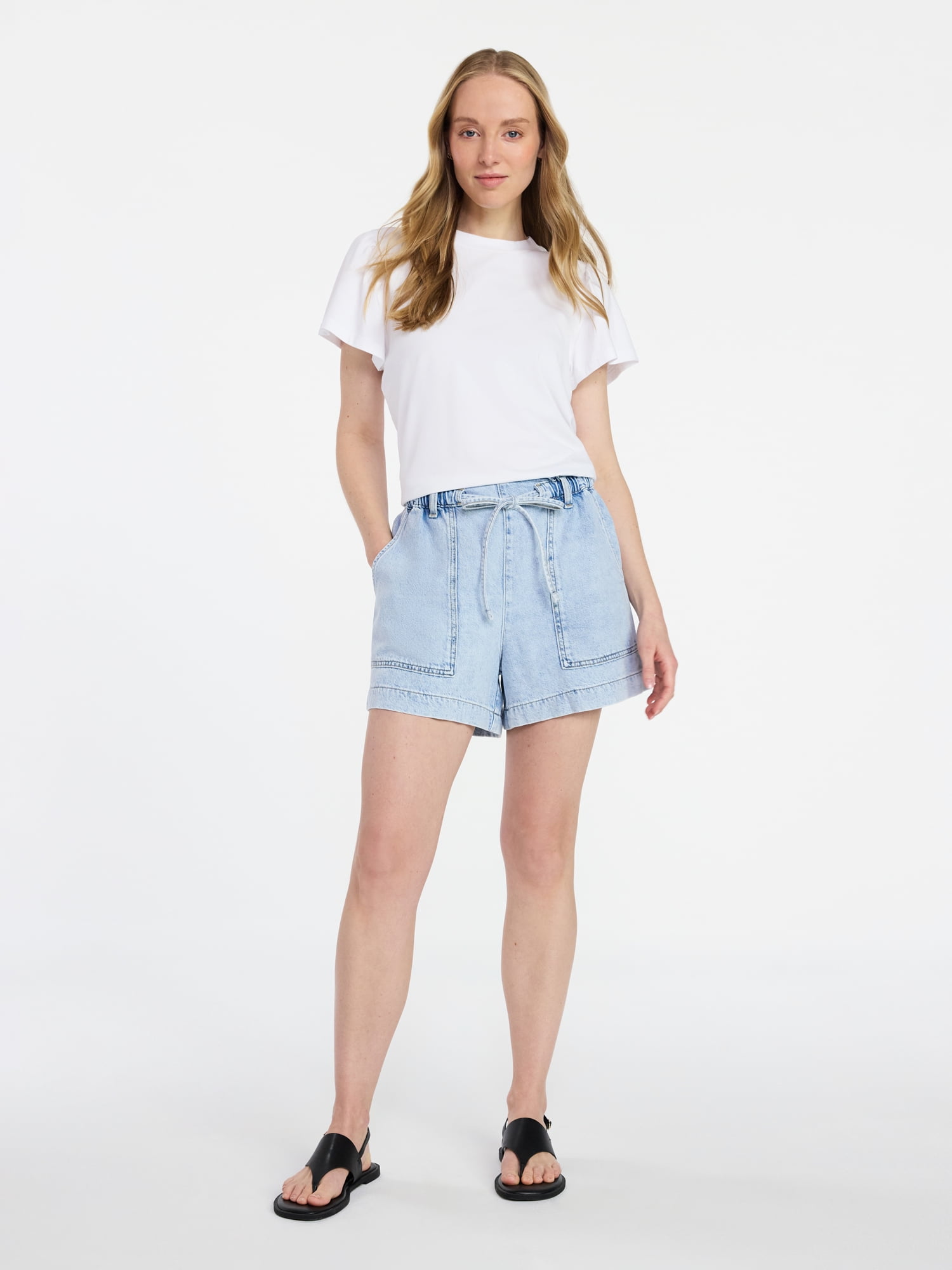 Time and Tru Women's Crewneck Top with Short Flutter Sleeves, Sizes XS-XXXL