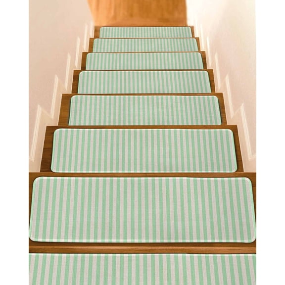 Stair Treads for Wooden Steps,Sage Green Striped Peel and Stick Stair Treads with Reusable Adhesive,Modern Simple Farmhouse Beige Non Slip Indoor Stairs Runner Rugs Mats for Elders Dogs 8"x30" 10PCS