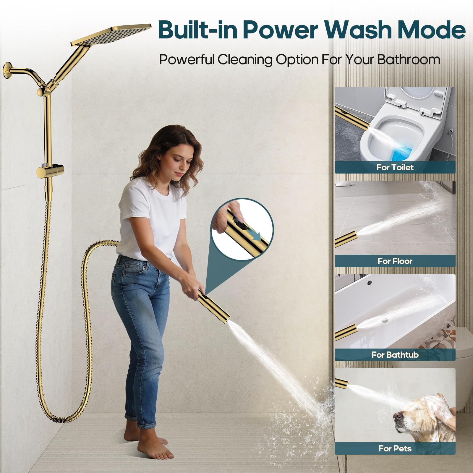 Filtered Shower Head With Handheld Spray Combo High Rain Dual Filters - Removes Chlorine Height Adjustable & Built-in Power Wash (gold)