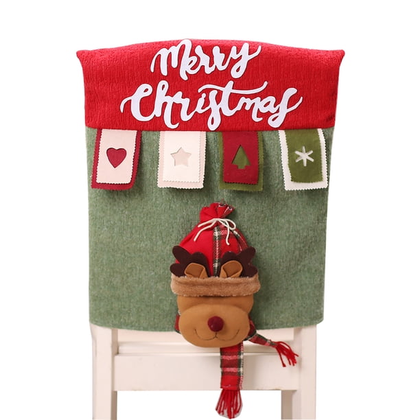 Funda Trasera para Silla Navideña Fundas para Sillas de Comedor Navideñas de Algodón Funda para Sillas de Cena con Papá Noel o Muñeco de Nieve o Reno en 3D Protector para ANGGREK Otros