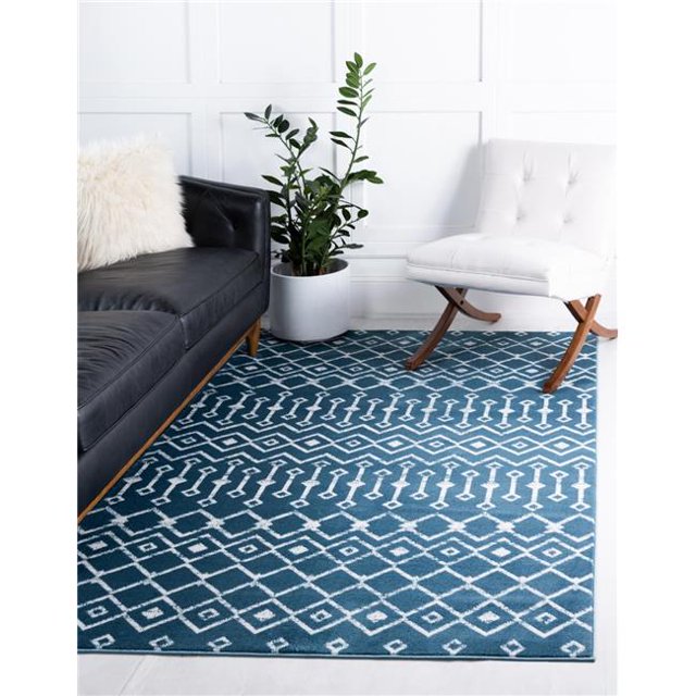 Unique Loom 3147527 8 x 11 ft. Moroccan Trellis Rectangular Rug, Dark Blue