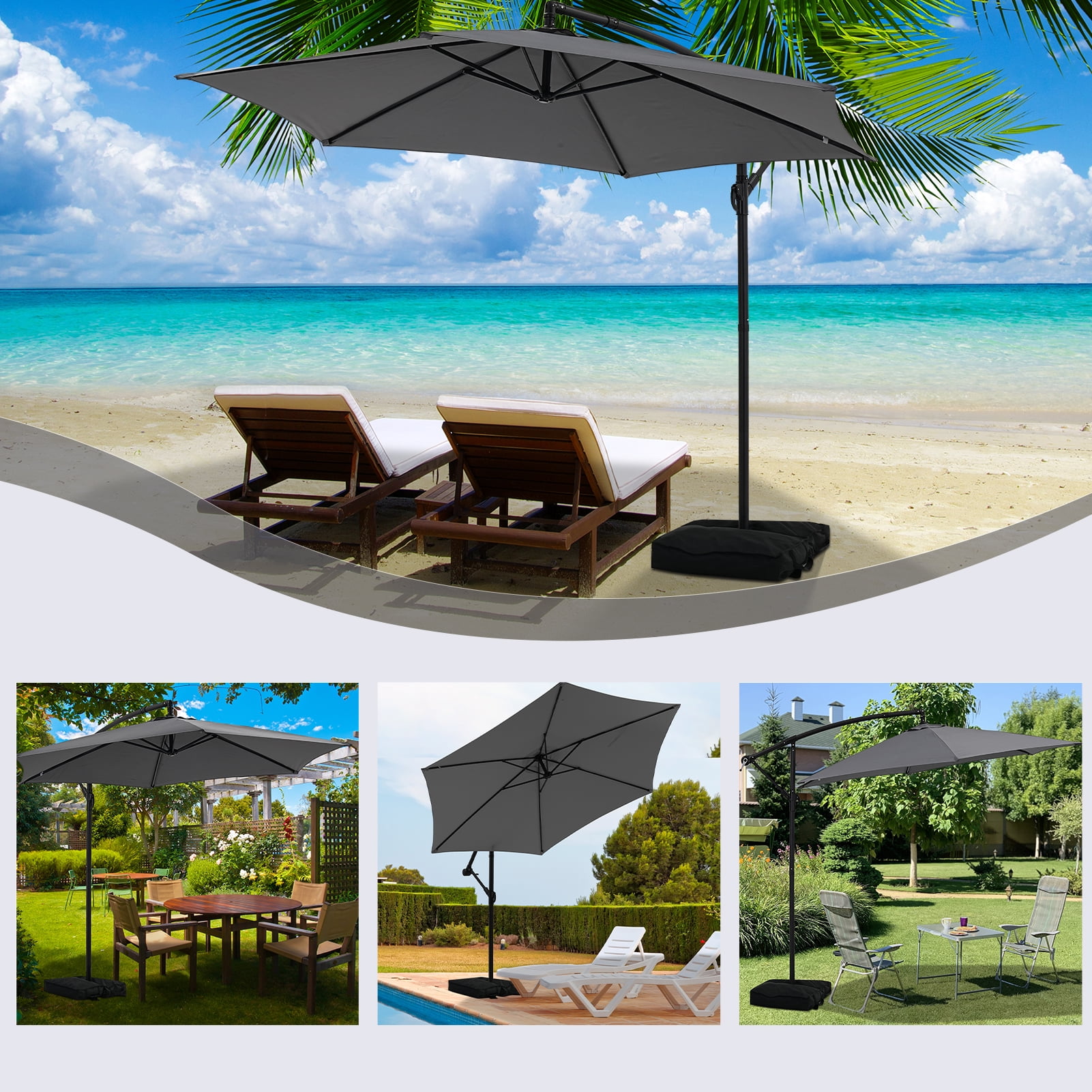 Autlaycil 10FT Cantilever Patio Umbrella, Hanging Offset Umbrella with Umbrella Stand - Gray