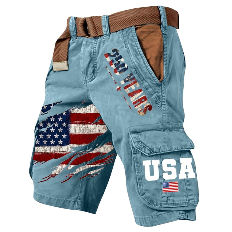 新品未使用　indepict US MILITARY TENT PATCHWORK SHORTS USA 250th Anniversary Cargo Shorts for Men Patriotic America Flag