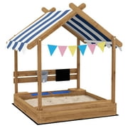 Outsunny Wooden Sandbox with Canopy House Design for 3-7 Years Old, Brown