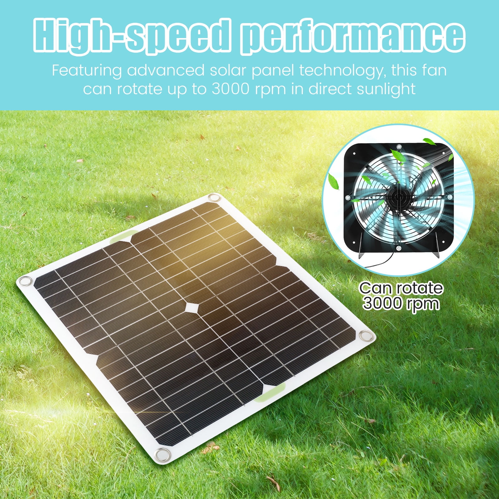 Solar Panel Fan Kit 13.5inch 100W Waterproof Solar Powered Exhaust Fan 3000rpm Auto Adjustable High Efficiency Cooling Chicken Coop Solar Fan Solar Camping Fan for Dog Kennel