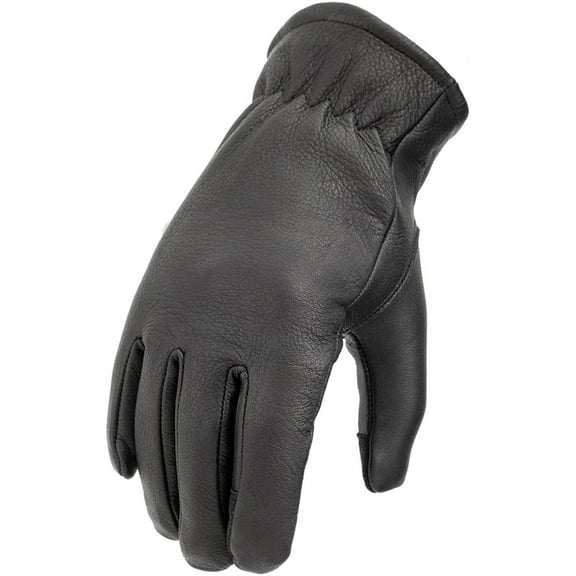First Mfg Co - Collector - Men's Motorcycle Biker Riding Black Leather Gloves - 2X Large - Cinched Wrists