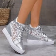 thumbnail image 2 of KELINFONG Platform Hidden Heels Sneakers for Women Lace Crochet Lace Up High Heels Walking Shoes, 2 of 8