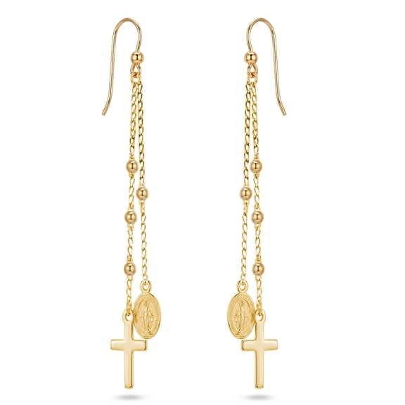 Rosary Gold Earrings long dangling Rosary earrings cross dangling earring Religious rosary earrings 18k Yellow Gold over sterling silver 925