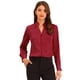thumbnail image 1 of Camisa de satén con volantes para mujer Blusa de oficina de trabajo con botones de manga larga y linterna borgoña L, 1 of 6
