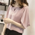 thumbnail image 4 of PENGXIANG Women Work Office Short-sleeve Solid Color Casual Chiffon Plus Shirt Top, 4 of 5