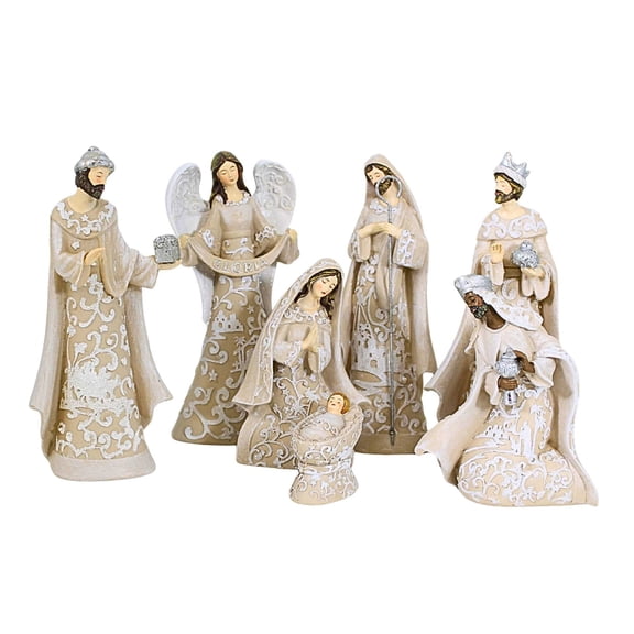 Nativity Sets Exclusive 7-Piece, Features The Holy Family with The 3 Kings and a Gloria Angel, 7.5-Inch