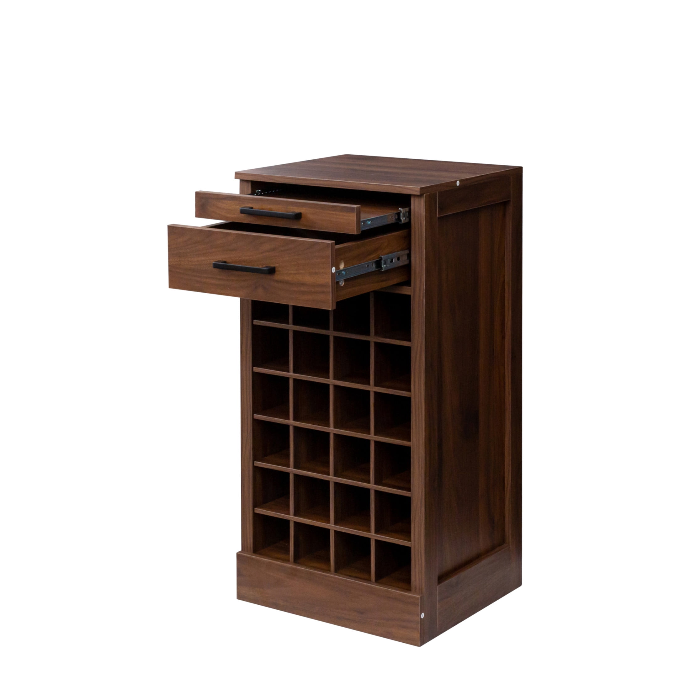 Noble House Wilbur 35.4" 24-Bottle Wine Cabinet, Modular Buffet, Grid Compact Bar Storage, Dining Room, Walnut