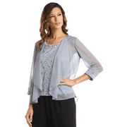 R&M Richards Women's Juniors Sleeveless Lace Top with Beaded Neckline and Matte Jersey Chiffon Jacket Set