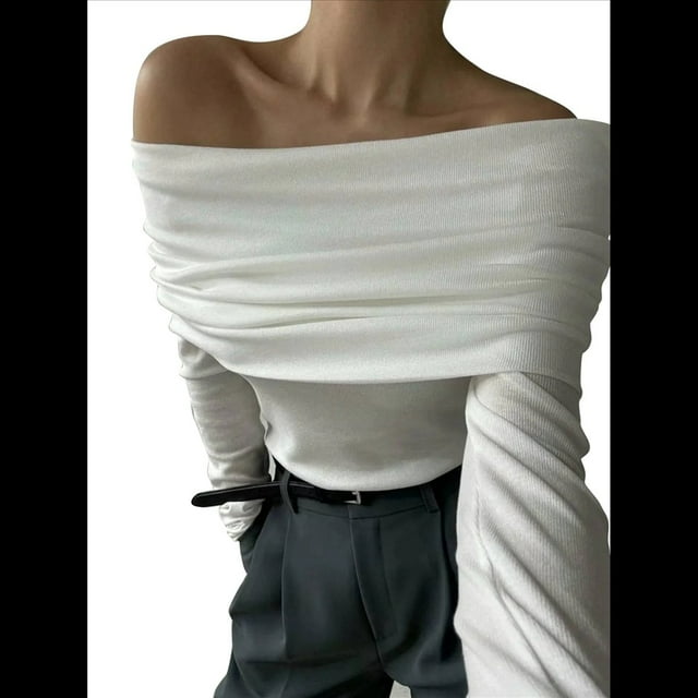 Body de Larga con Hombros Descubiertos para Mujer, Sexy, Adelgazante, Top de Transparente con Fruncido, , Talla L