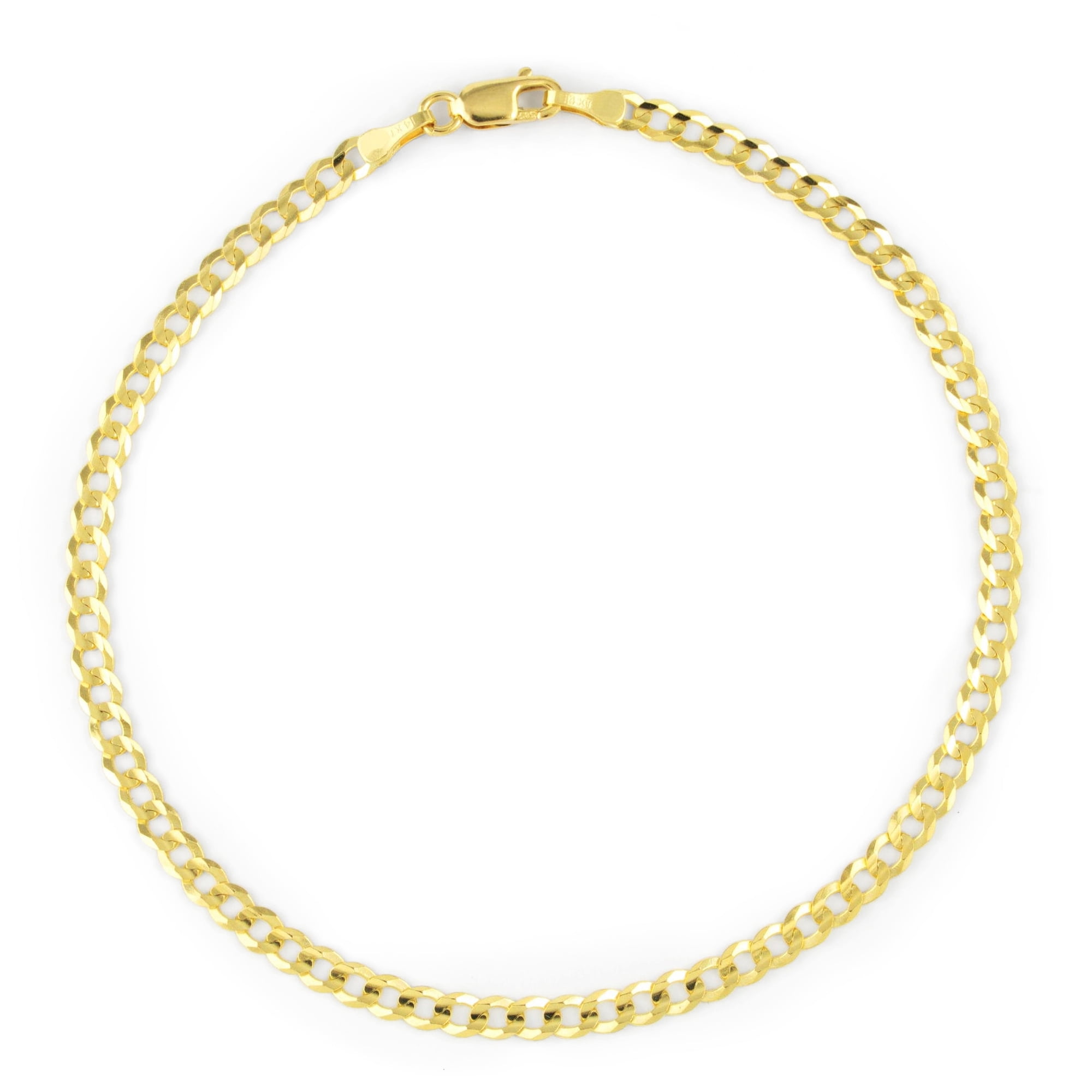 Nuragold 14k Real Yellow Gold Solid Cuban Curb Link 3mm Chain Bracelet or Anklet (7"-9") Italian Jewelry for Men & Women