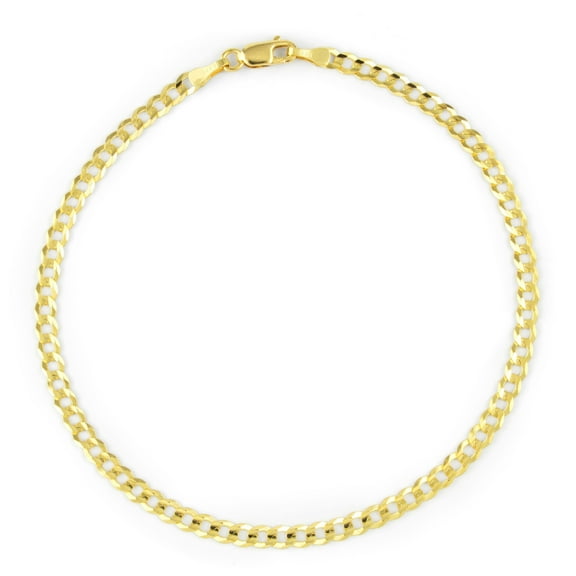 Nuragold 14k Real Yellow Gold Solid Cuban Curb Link 3mm Chain Bracelet or Anklet (7"-9") Italian Jewelry for Men & Women