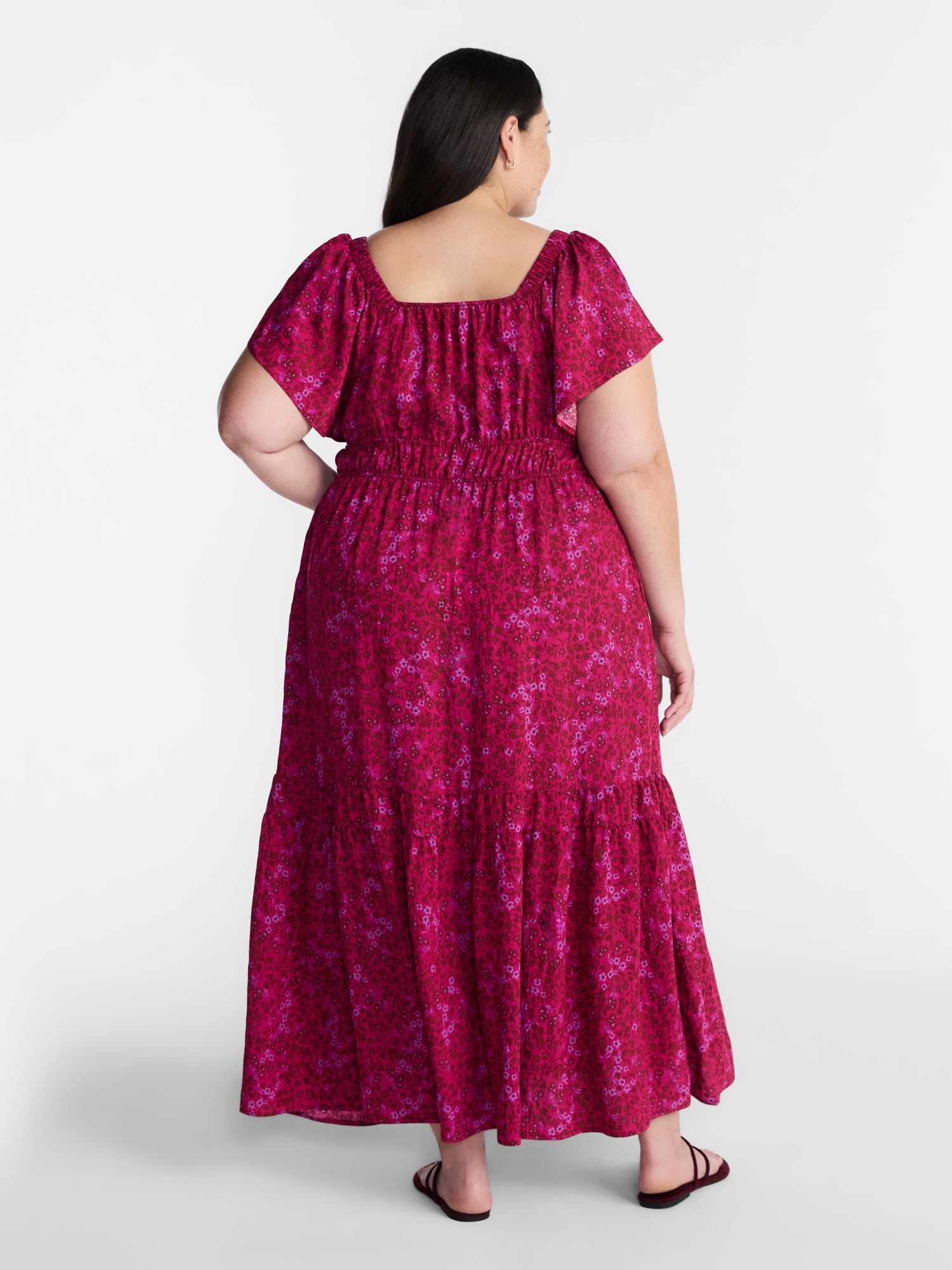 Terra & Sky Women’s Plus Sweetheart Maxi Dress with Short Flutter Sleeves, Sizes 0X-5X
