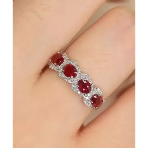 Lab Created Red Ruby 2Ct Oval Cut Women's Engagement Ring 14K White Gold Plated