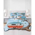 thumbnail image 2 of Quilts Twin-XL Size Bedding Set, Let's Go Camping Lightweight Quilted Comforter, Modern Camper Van Trees Blue Sky Soft Reversible Bedspread Coverlet with Pillow Covers for All Season, 68" x 98", 2 of 7