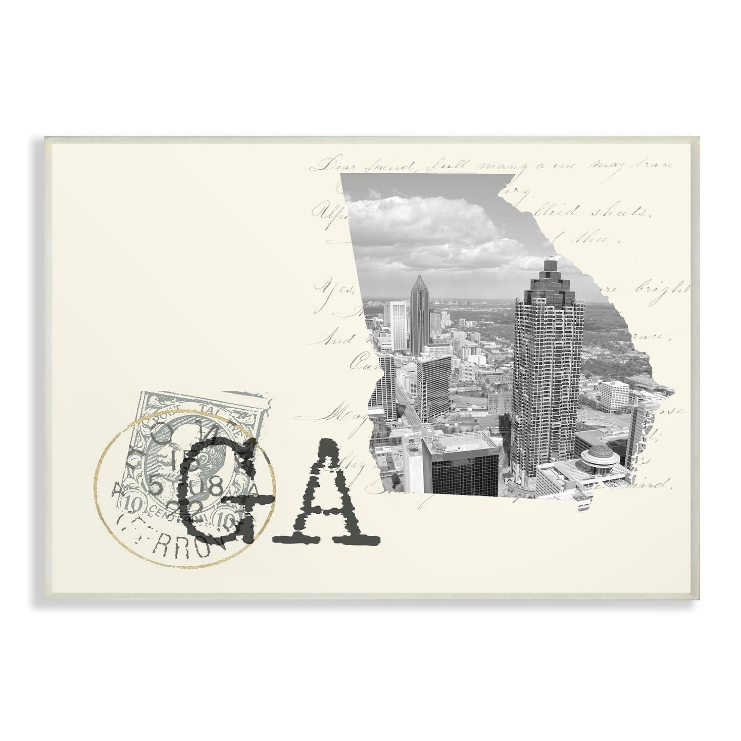 The Stupell Home Decor Georgia Black and White Photograph on Cream Paper Postcard Wall Plaque Art