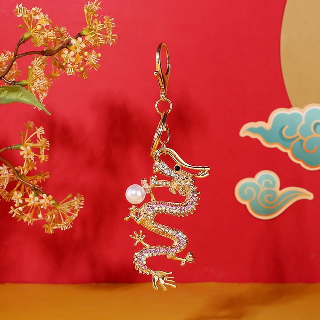 WIFKLSIIPG Exquisite Chinese Dragon Keychain High Grade Metal with Glistening Pearls and High End