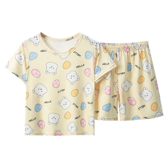Hrsba Kids Summer 2 Piece Outfits Sets,Kids Summer 2 Piece Outfits Casual Short Sleeve Round Neck Toddler Summer Short Sleeve Round-Neck Blouses & Shirts Sets