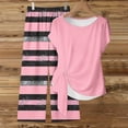 thumbnail image 4 of ClodeEU Women's 2 Piece Outfit,Tie Short Sleeve Crewneck Print Top and Loose Fit Pants ,Casual Solid Color Lounge Set Pink,Womens Plus XL, 4 of 5