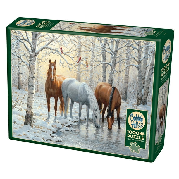 Cobble Hill 1000 Piece Jigsaw Puzzle - Winter Trio - Includes Poster, Made In USA, Random Cut Pieces