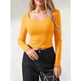 thumbnail image 2 of Women Crop Tops Solid Color Ribbed Scoop Neck Long Sleeve T-Shirts Spring Autumn Slim Fit Bottoming Shirts, 2 of 6