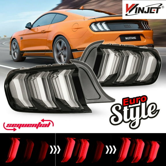 WINJET For 15-22 Ford Mustang Black Euro Style LED Sequential Turn Signal Tail Lights