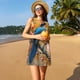 thumbnail image 3 of Easygdp Bluebird Blossom Elegance para Vestido Transpirable de Mujer, Vestido Suelto de Manga Corta con Pliegues y Bolsillos para el Verano, 3 of 7