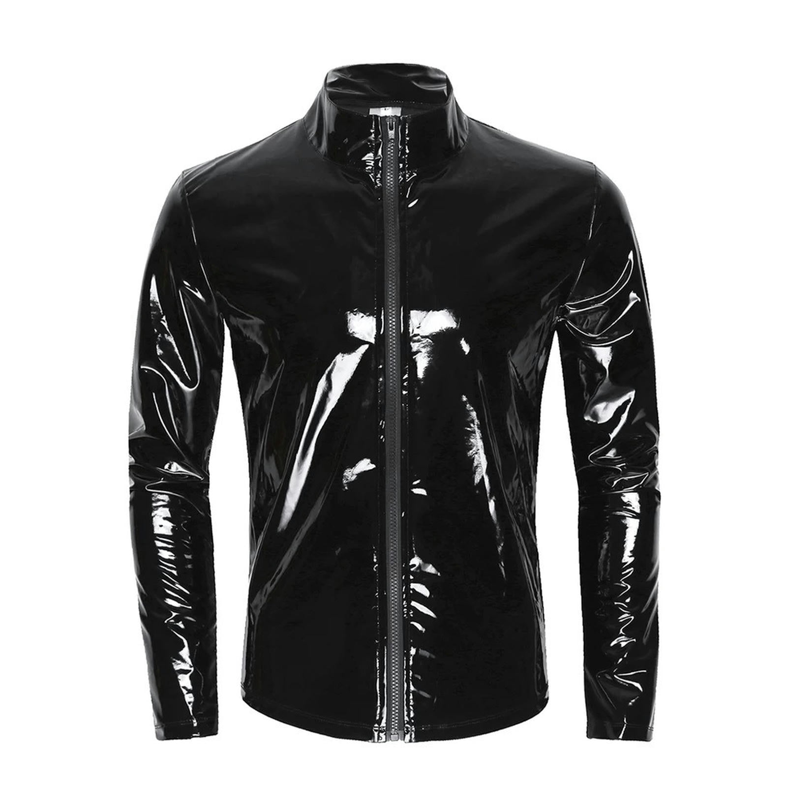 Men s PVC High Gloss Patent Leather Jacket Sexy Leather Jacket Red XL Walmart
