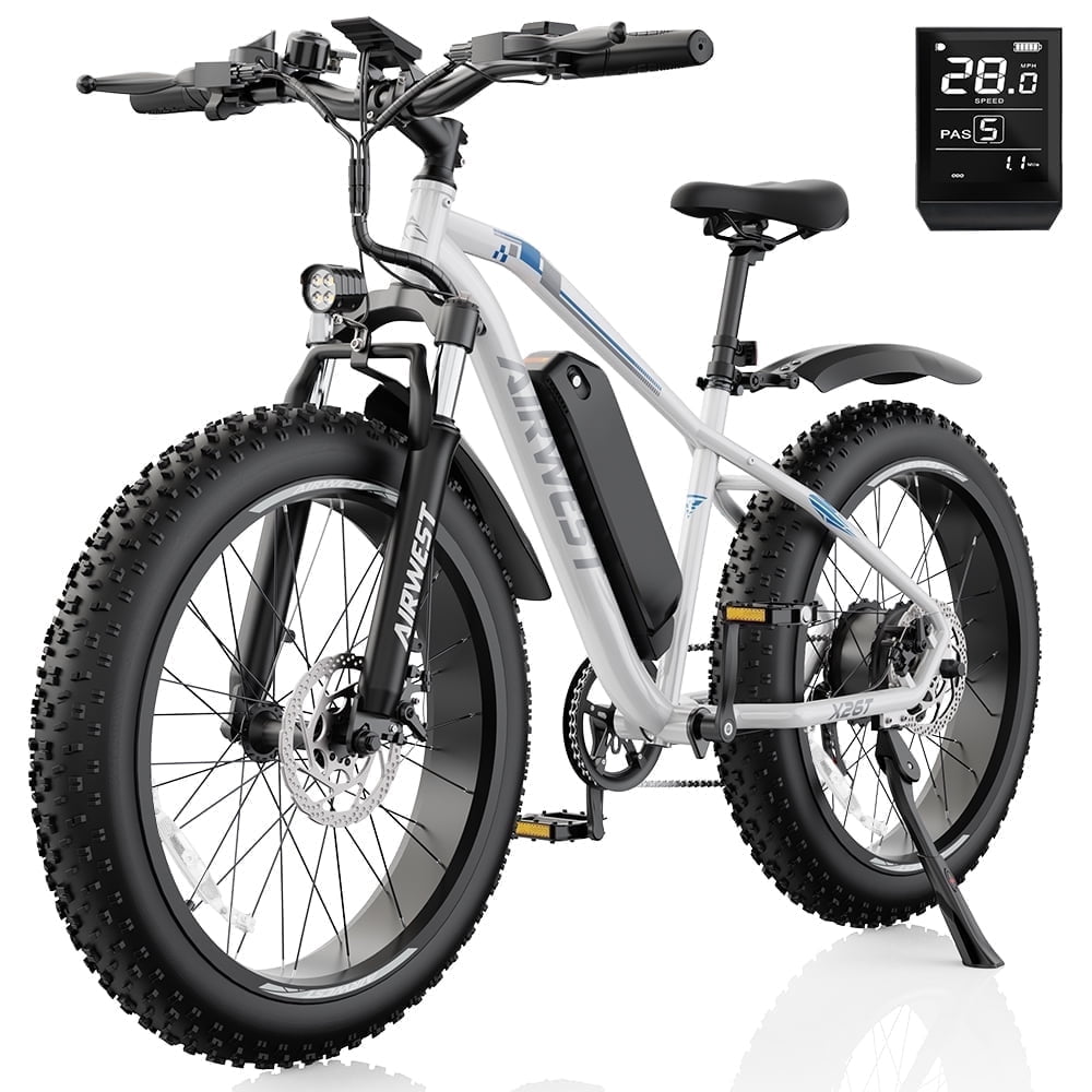 AIRWEST 26" Fat Tire Electric Mountain Bike for Adults, 750W Peak Motor, 48V 13Ah Removable Battery, 7-Speed, All-Terrain E-Bike for Snow, Sand & Trails, Up to 25MPH，UL2849