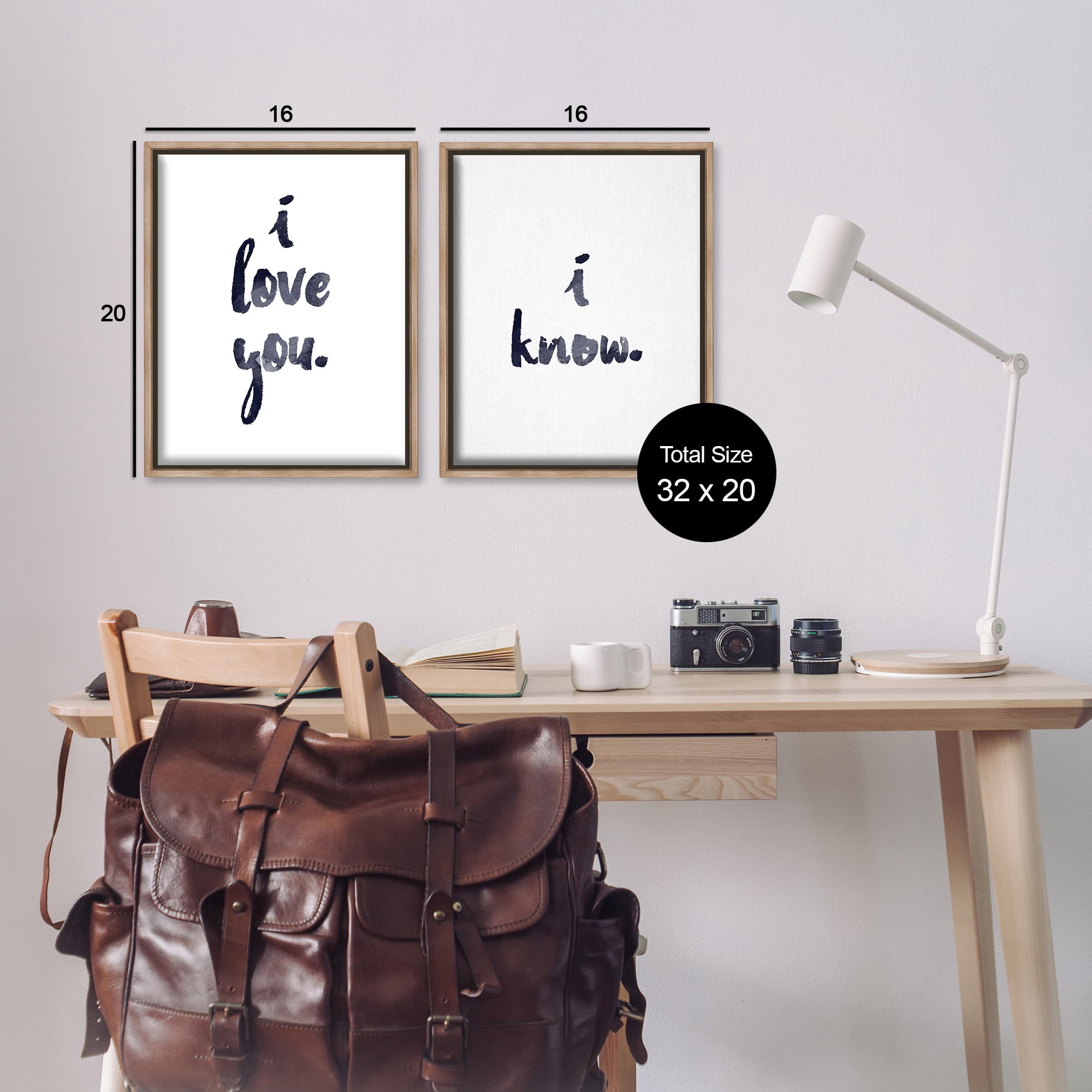 Stupell Industries Glam I Love You Phrase Inspirational Painting Brown Floater Framed Canvas Art Print Wall Art, 17 x 21, Set of 2