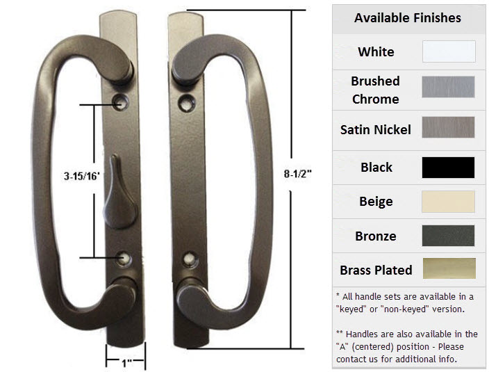 Sliding Glass Patio Door Handle Set, Mortise Type, BPosition, Latch