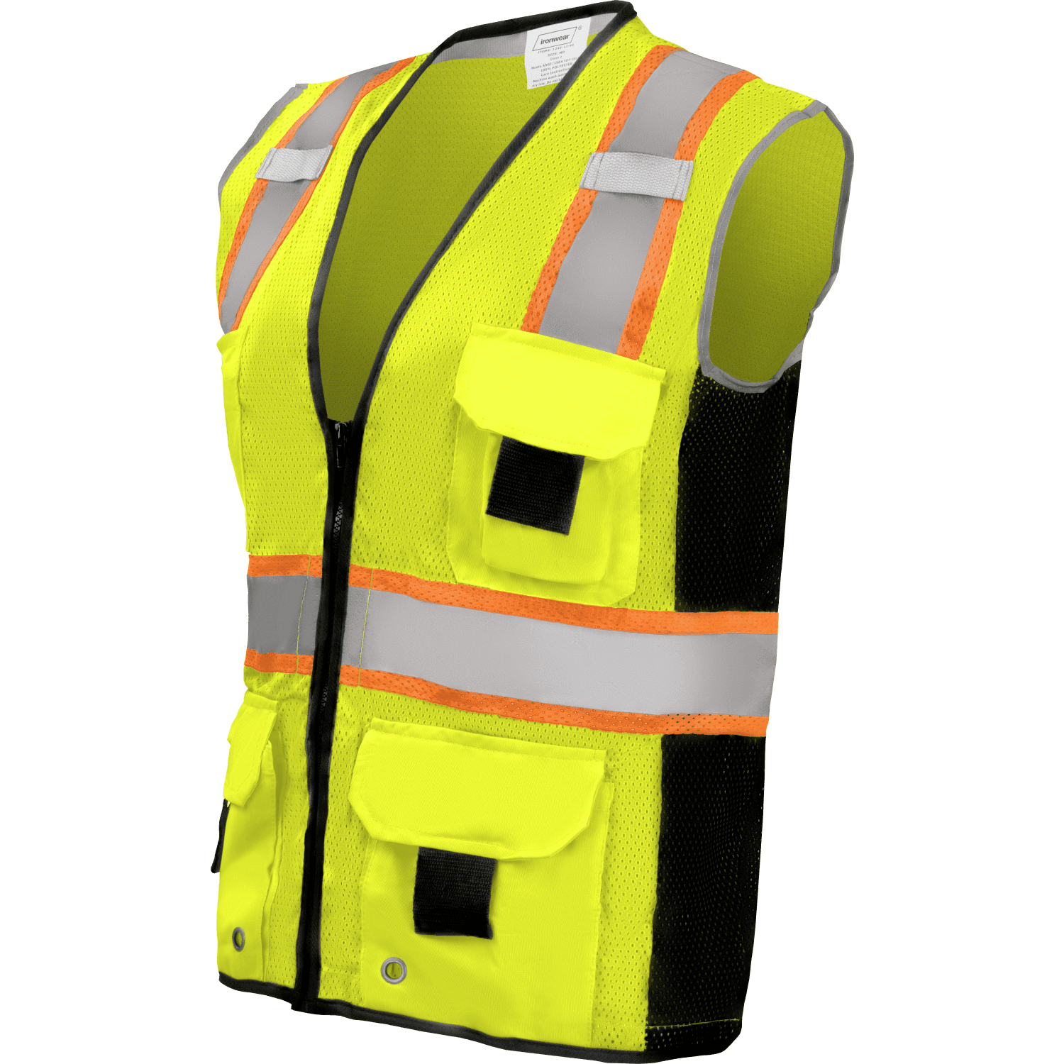 Ironwear 1245 Class 2 Safety Vest w/ Zipper, Radio Tabs & Pocket Grommets
