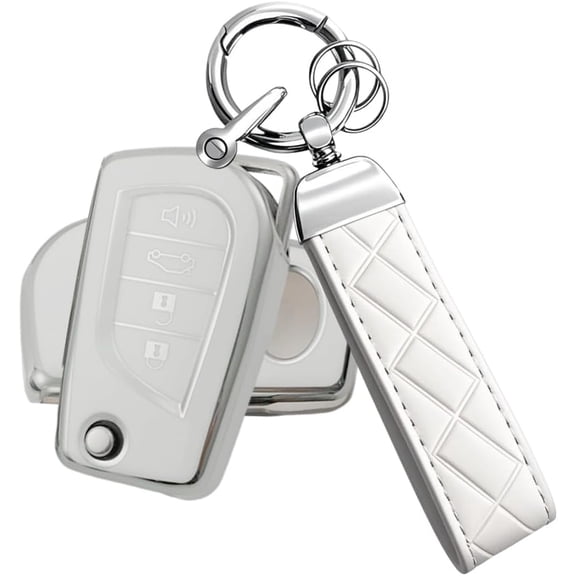 Key Fob Cover Compatible with Toyota Camry Corolla 2018-2026 4 Button Keychain Case Holder Protector,Silver White
