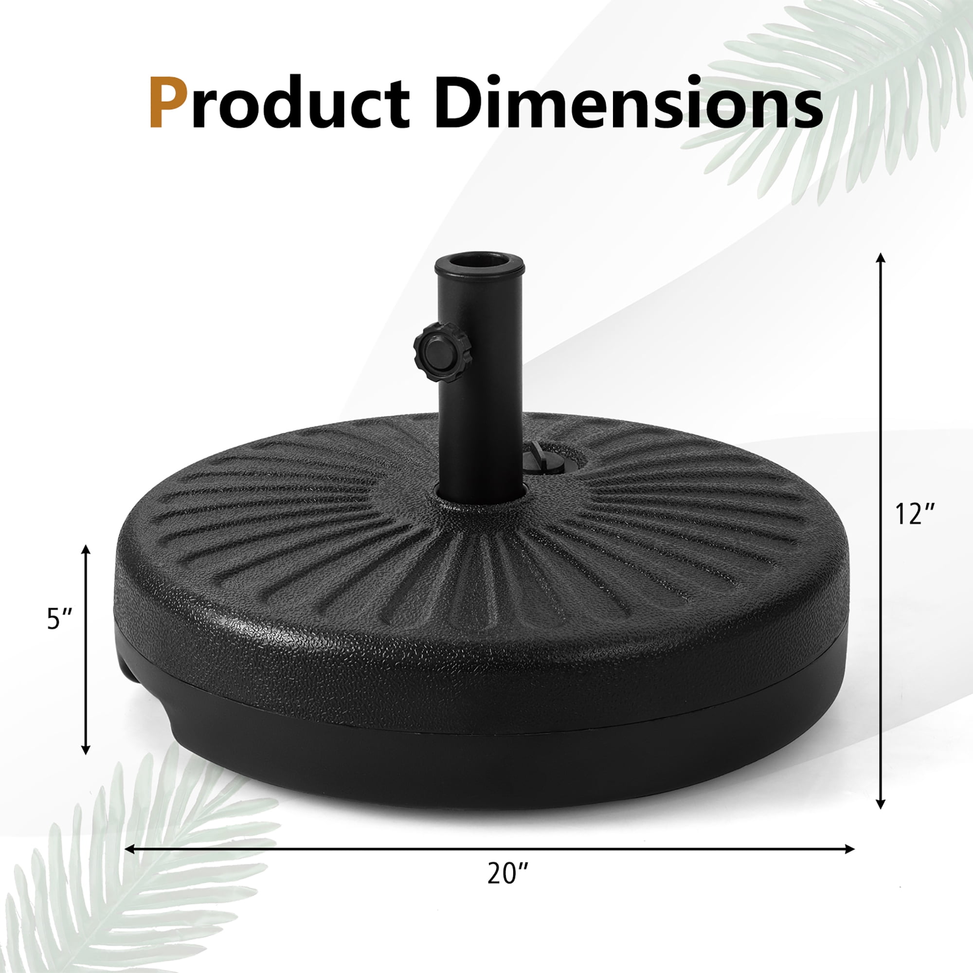 Costway 20'' Patio Fillable Round Umbrella Base Stand Holder Fit Pole 1.5''/1.9'' Outdoor