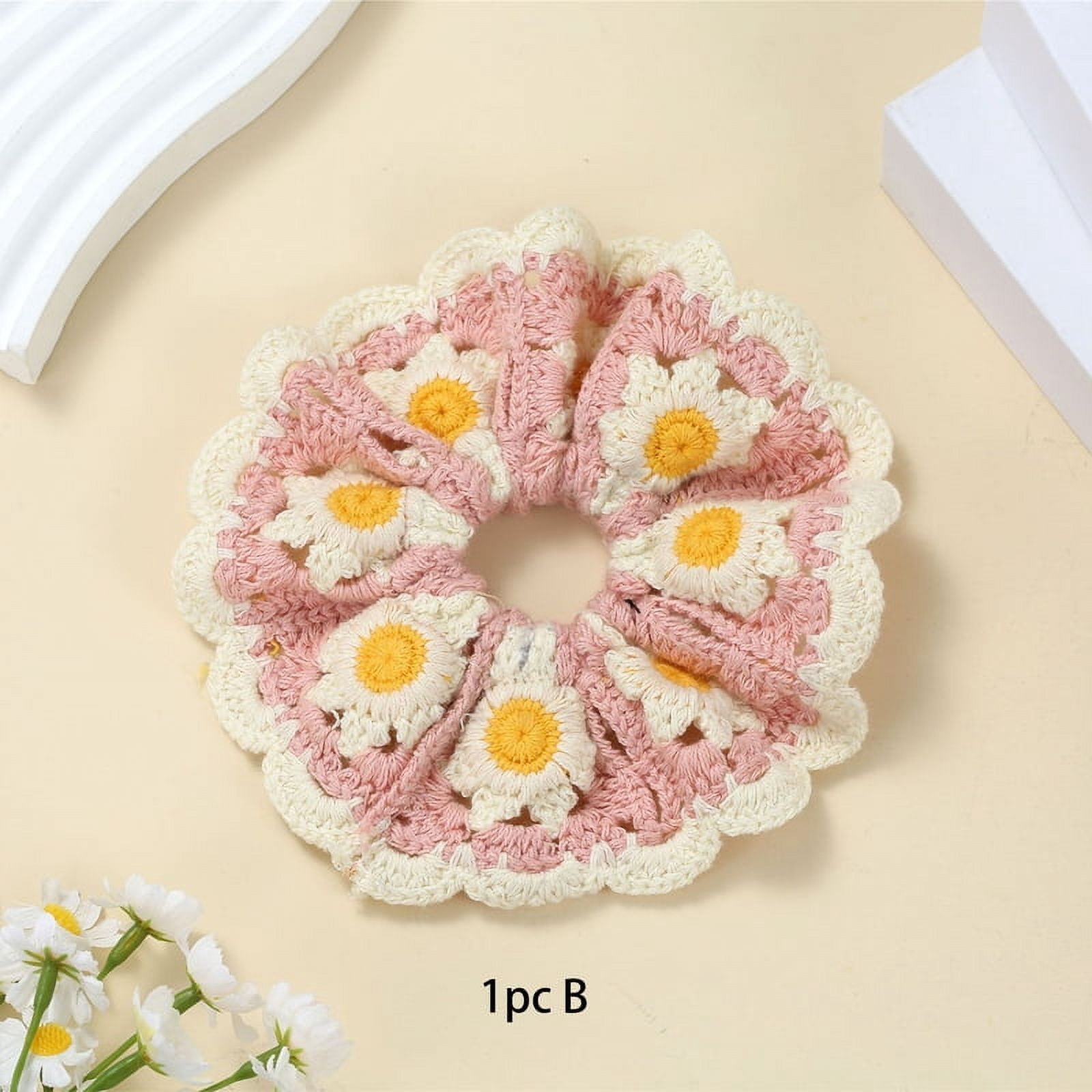 Korean-style handmade knitted big intestine hair tie, elegant pastoral bun hair accessory, sweet ponytail rubber band