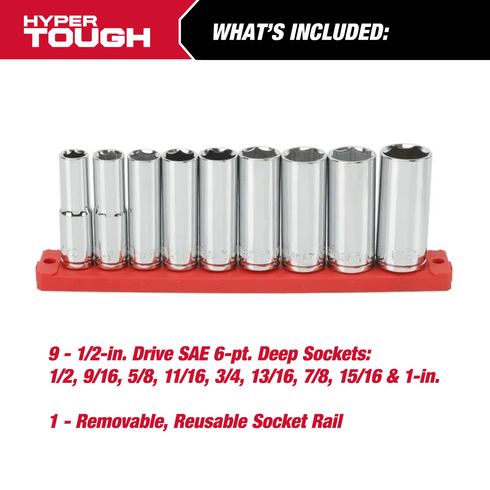 Juego de 21 piezas Hyper Tough de llave de trinquete y dados profundos de 1/2 pulgada (SAE y mm) 4